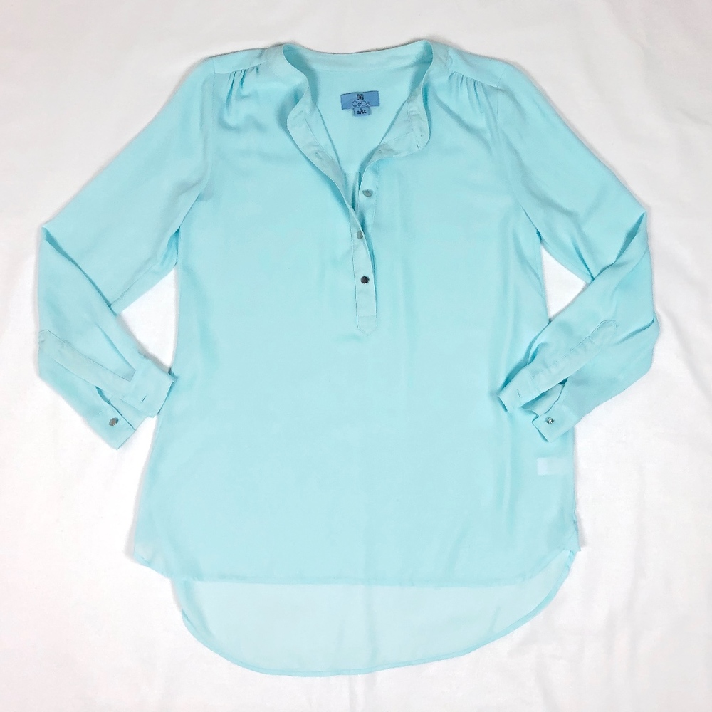 CeCe Light Blue Popover Blouse